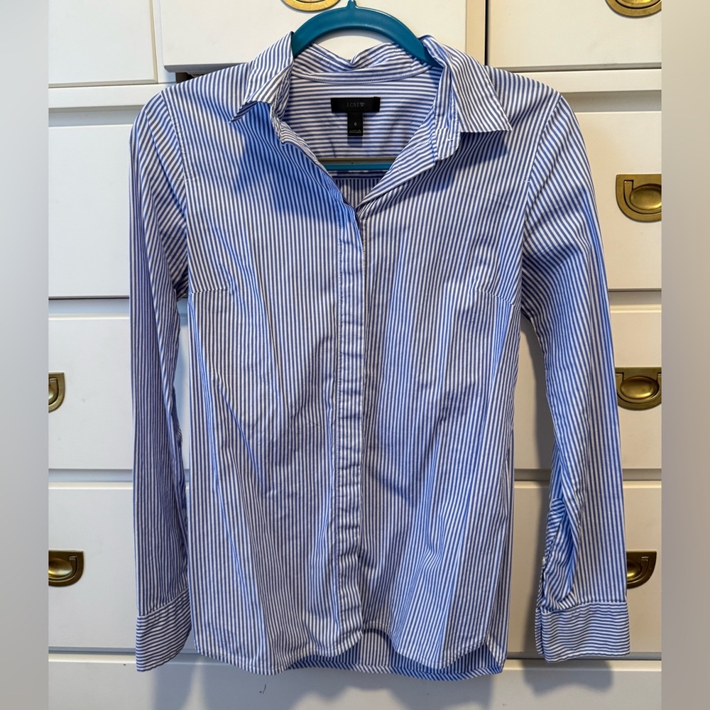 J. Crew Blue and White Striped Button-Up Shirt